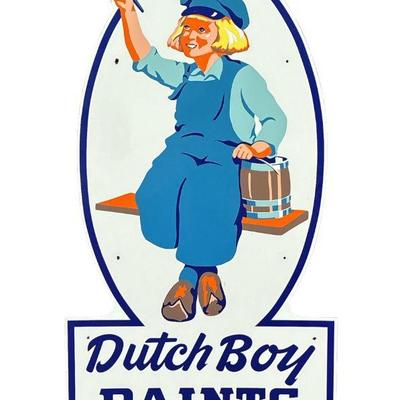 Antique Dutch Boy Paints Sign Painted on Porcelain