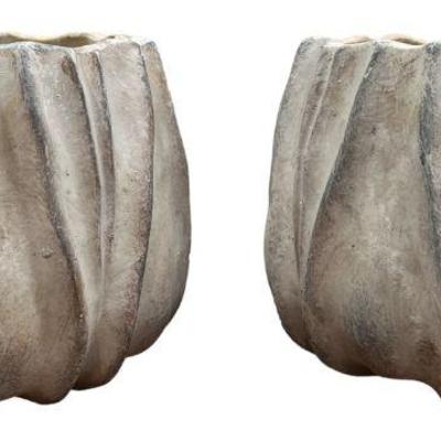 Small Pleated Concrete Planters, Pair