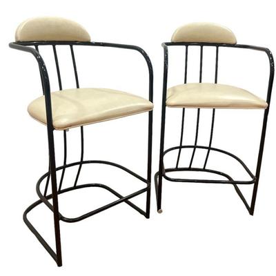 Post Modern Black Metal Barstools, Pair