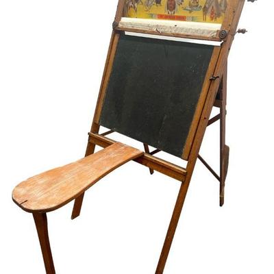 Early 20th C Oak Schoolhouse Map & Chalkboard