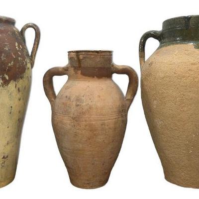 Three Terracotta Handled Oil Jars