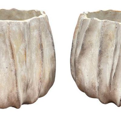 Pleated Concrete Planters, Pair