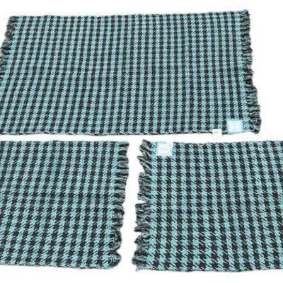 Three 1980s NOS Teal Houndstooth Area Rugs