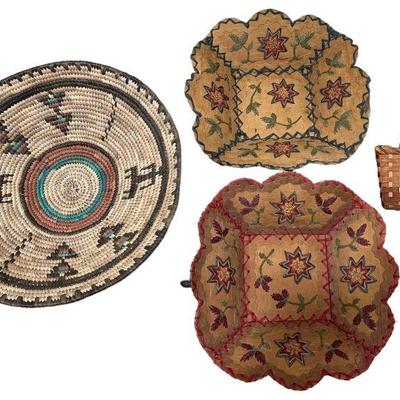 Collection Native American Ojibwe Birch Bark, Woven Baskets