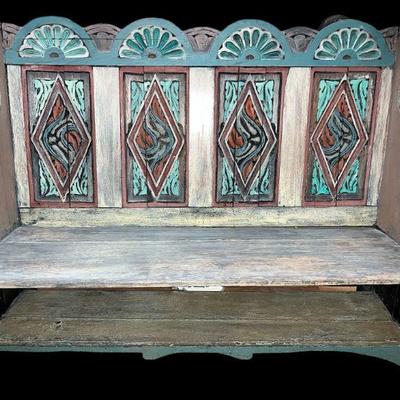 Folk Art Cottage Painted Hall Bench