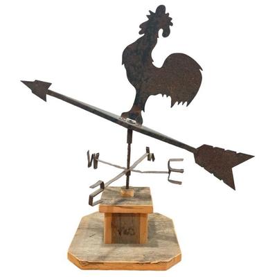 Primitive Wood & Forged Iron Rooster Weathervane
