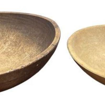 Two Primitive Wooden Dough Bowls