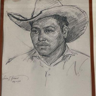 LIONEL E. HENCKEN Pencil Sketch Mexican Cowboy