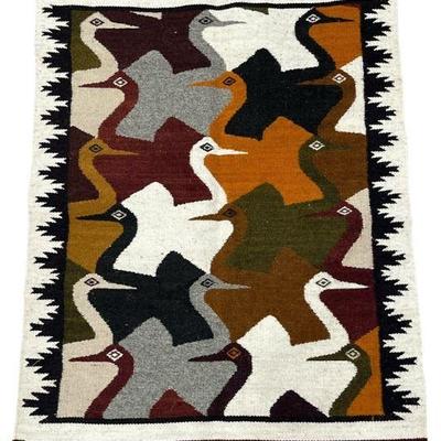 Vintage Wool Ecuadorian Bird Tapestry Rug