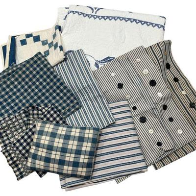 Collection 1970s Cross Stitch, Blue and White Stripe Fabric, Quilts