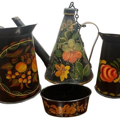 Collection Vintage Toleware, Watering Can, Pitchers, and More