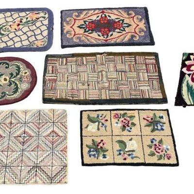 Collection (7) Vintage Handmade Hook Rugs