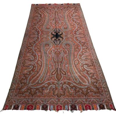 19th C. Scottish Paisley Furniture Shawl, Very Large