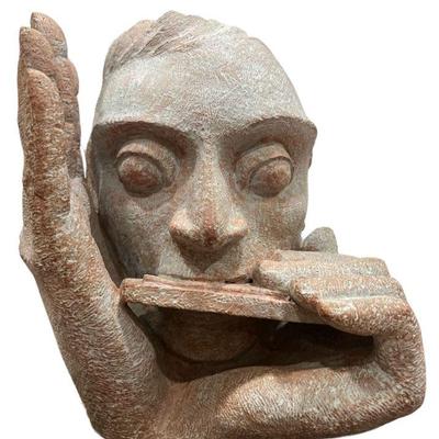 Folk Art Terra Cotta Harmonica Man Sculpture, TOWLE WAGNER