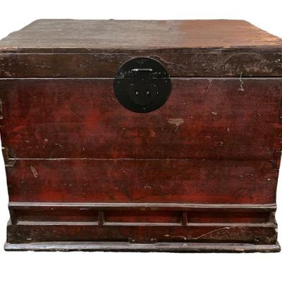 Primitive Asian Painted Red Storage Trunk