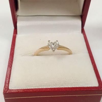 14k YELLOW GOLD RING WITH HEART CUT DIAMOND.