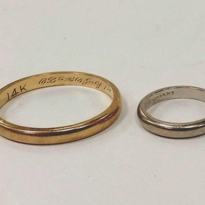 14K WHITE GOLD BABY RING AND MEN'S SIZE 10 1/2 14K YELLOW GOLD BAND. 4.4 GRAMS
