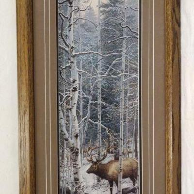 Lot 25: STEPHEN LYMAN (1957-1996) SIGNED LTD ED. PRINT OF AN ELK WINTER SCENE - title Woodland Haven