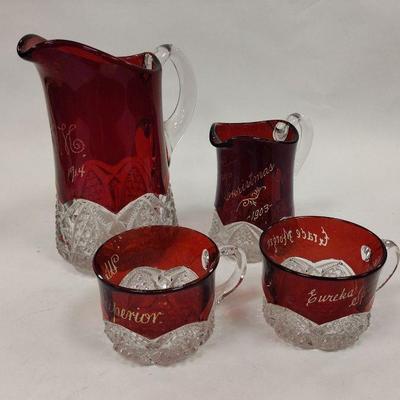 ANTIQUE RUBY FLASH SOUVENIR GLASS - MATCHING PATTERN