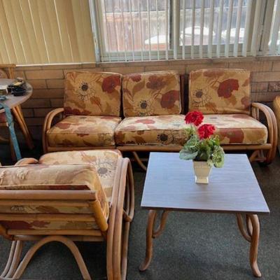 1950's Pretzel Rattan Sofa Set