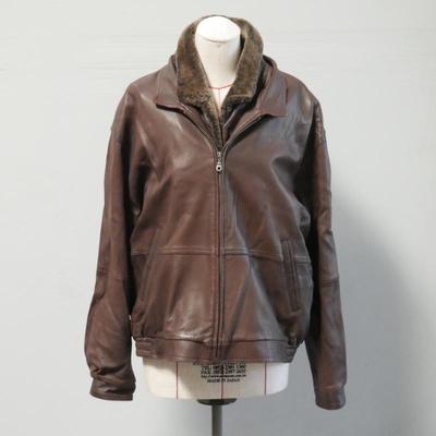 Vintage Remy Mens Brown Double Placket Leather Bomber Jacket