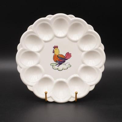 Vintage Peasant Village Deviled Egg Planter w/ Handpainted Chicken