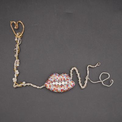 Handmade Decorative Wire "Love" w/ Rhinestone Lips Charm