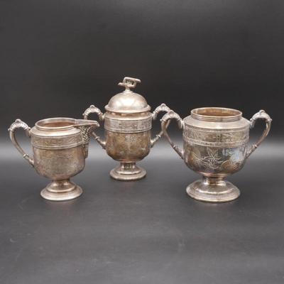 Antique Pairpoint MFG Co. Quadruple Plate Silver 3 Piece Set