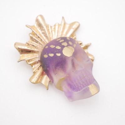 Small Decorative Glass Skull w/ Gold Crown