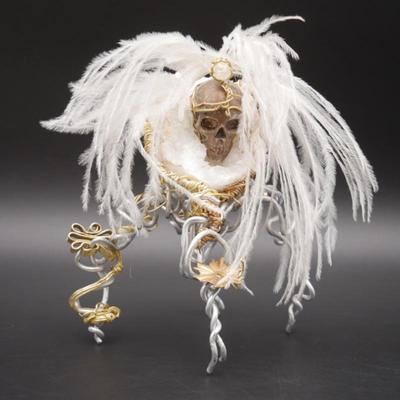 Handmade Multiple Wires Decor Item With Skull & Feathers