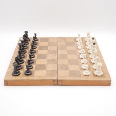 Vintage Soviet Folding Wooden Board Chess Set