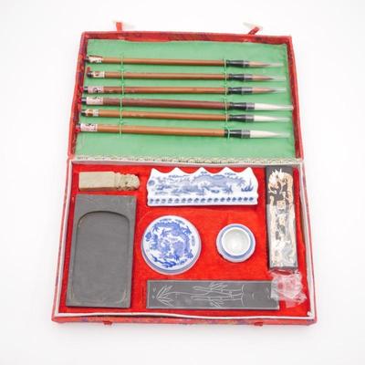 Large Chinese Calligraphy Set In Red Box