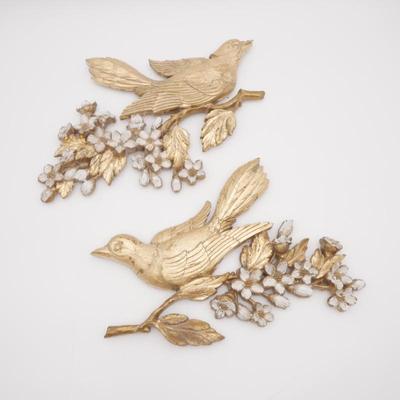 Pair Of Vintage Dart Industries Bird Wall Hanging Gold Plaques