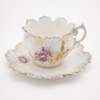 Floral Motif Fine China Teacup and Saucer Set