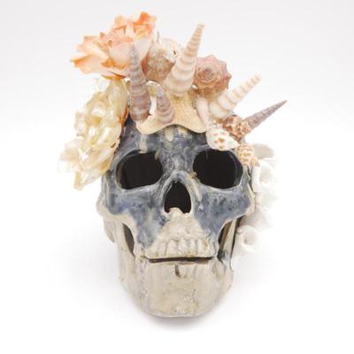 Nautical Handmade Decor Skull w/ Shells, Coral & Flowers