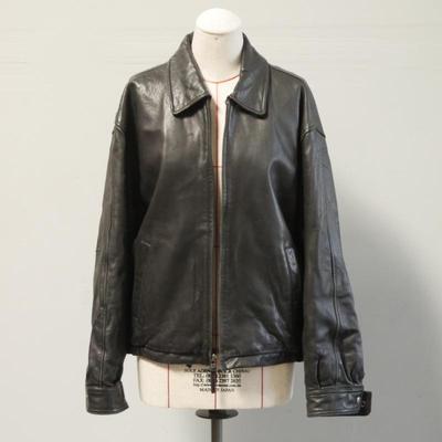 Alfani Mens Soft Black Leather Bomber Jacket