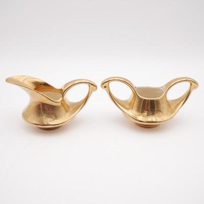Pearl China Co. 22k Gold Plated Porcelain Creamer and Sugar Bowl (Lot of 2)