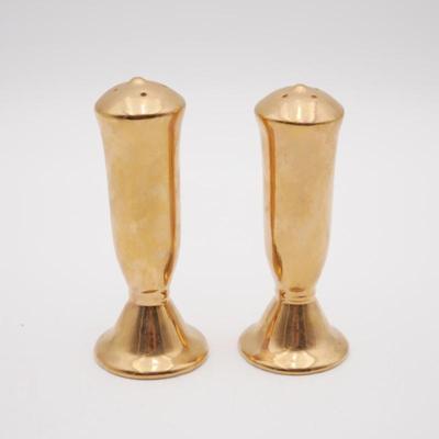 Kass Gold Plated Porcelain Salt & Pepper Shakers