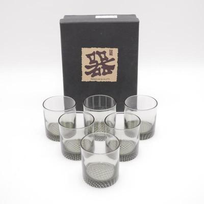Set Of Four Black Smoky Glasses For Japanese Sake