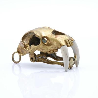 Saber-Toothed Tiger Skull Brass Pendant