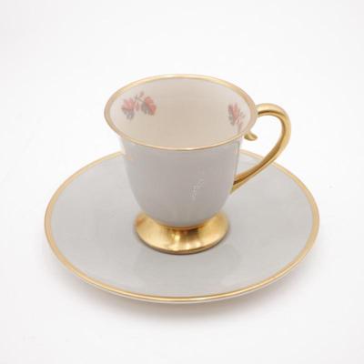 Flintridge Fine China Teacup and Saucer with Subtle Leaf Motif