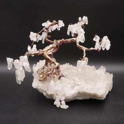 Large Quartz Crystal Art Wire Tree w/ Quartz Base