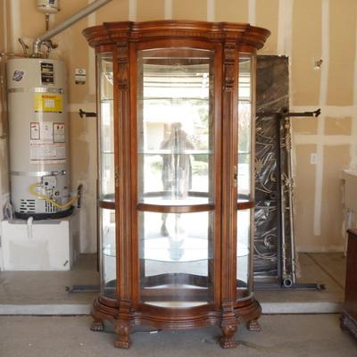 Pulaski Empire Style Cherry Wood Large Bowed Glass Curio Display Cabinet