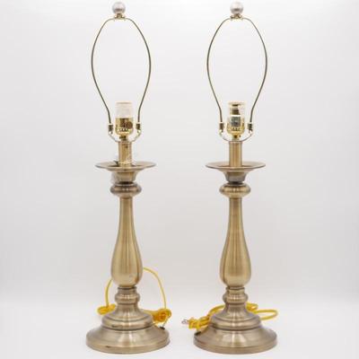 Pair of Stiffel Lamp Co. Tall Two-Tone Brass Table Lamps