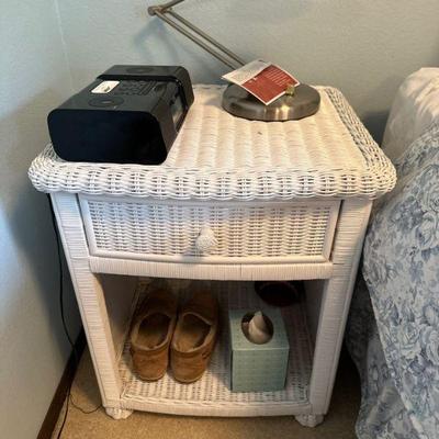 White wicker side tables