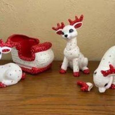 PPP159- Handcrafted Ceramic Reindeer And Sled Decor