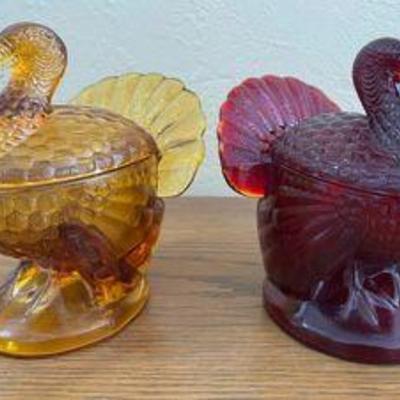 PPP163- (2) LE Smith Amberina Turkey Candy Dish 