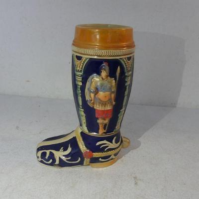 Vintage German Valkyrie & Warrior Ceramic Boot Stein - 7¾" Tall