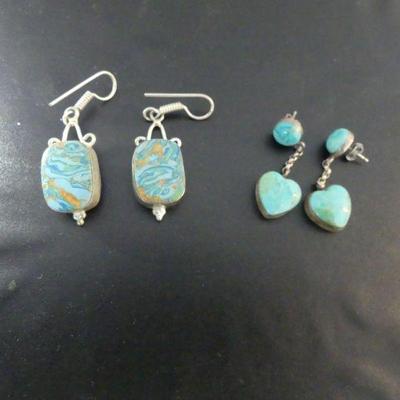 Oyster Copper Turquoise Stud & Dangle Earrings in Sterling Settings - TW 13.2 g