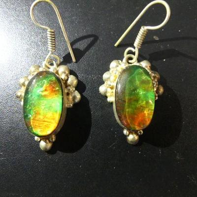 Ammolite Dangle Earrings in Sterling Setting - TW 11.5g